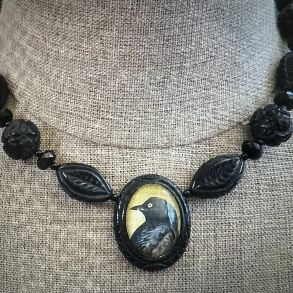 90's Resin Carved Raven Necklace by HotCakes